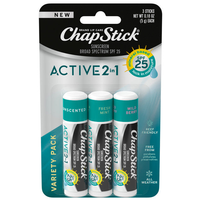 ChapStick Active 2-in-1 Variety Lip Moisturizer - (3 Pack)